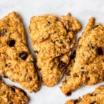 Banana bread scones on marble countertop
