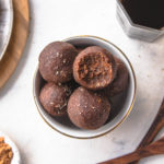 hazelnut mocha energy bites on marble background