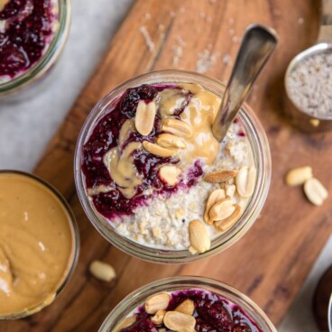 overhead shot of pbj overnight oats