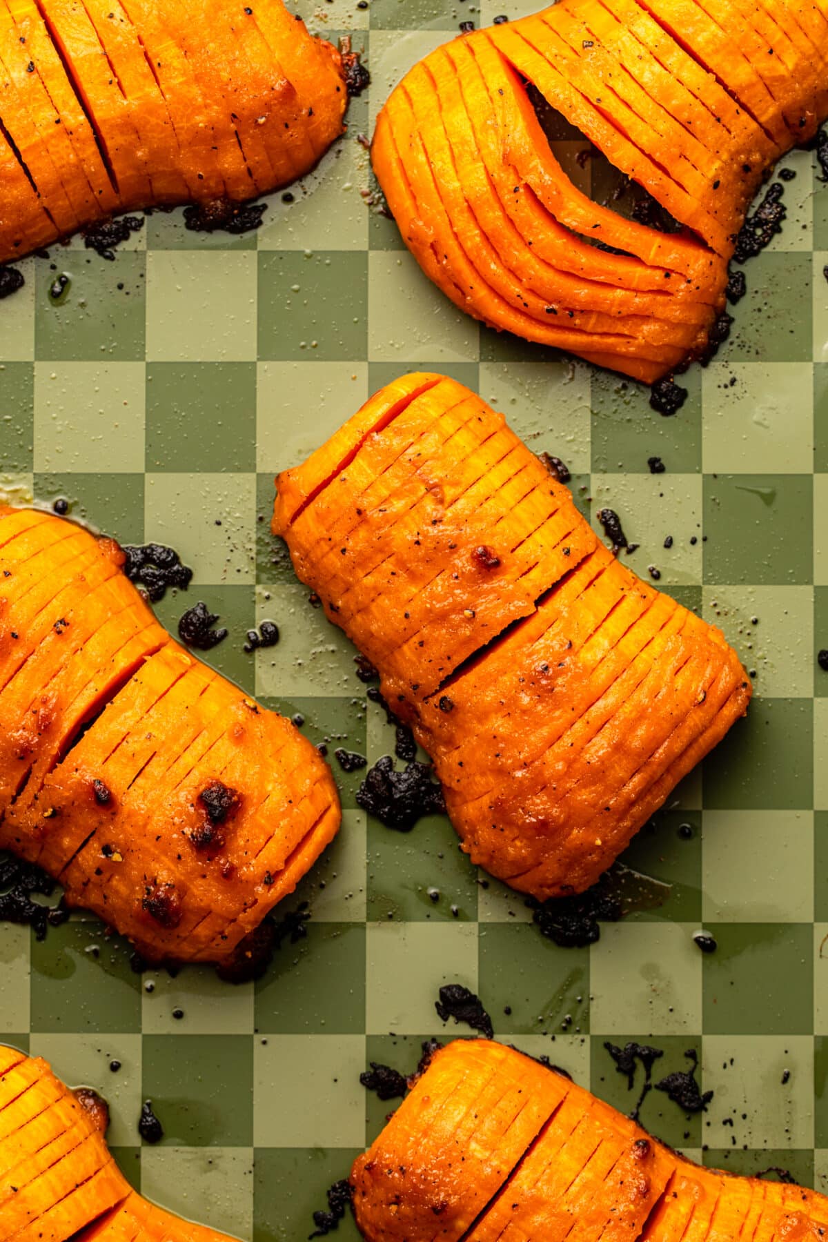 Roasted honeynut squash on baking sheet