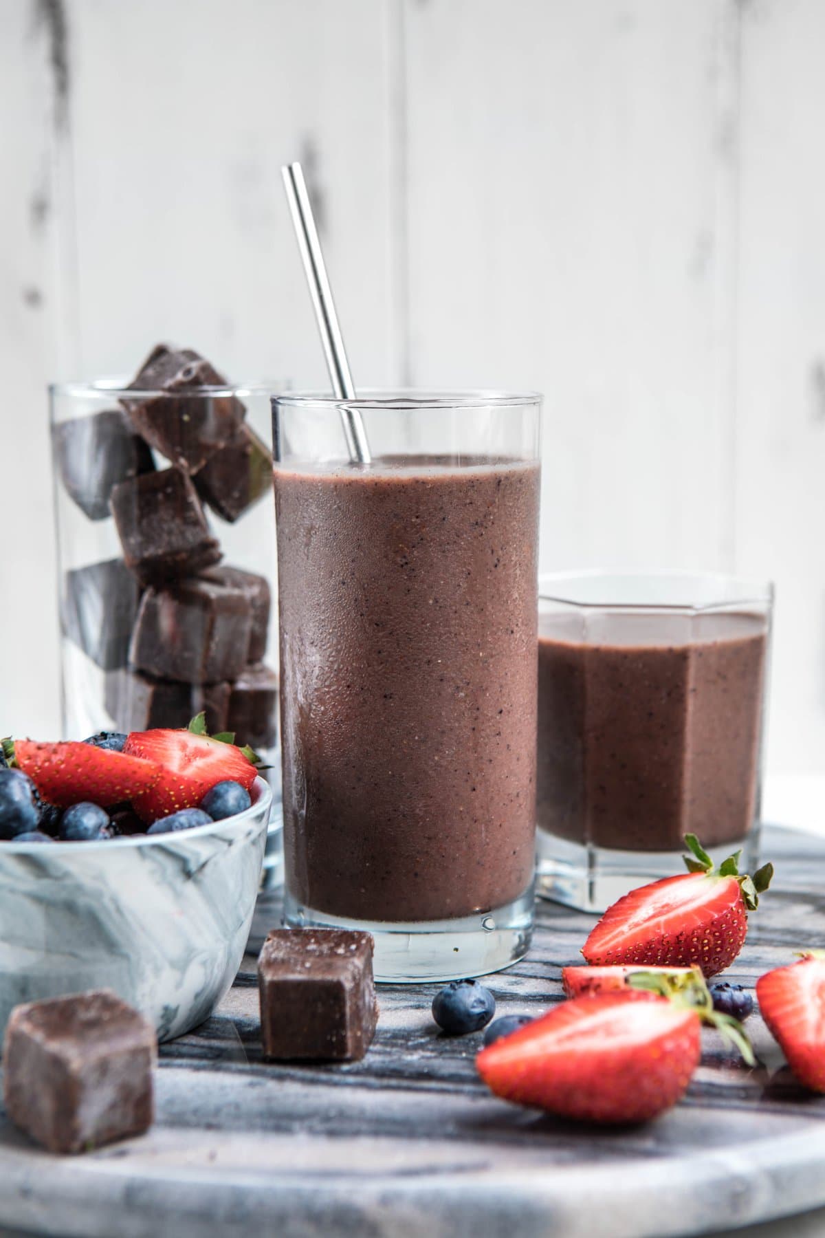blended superfood smoothie cubes in glass jar
