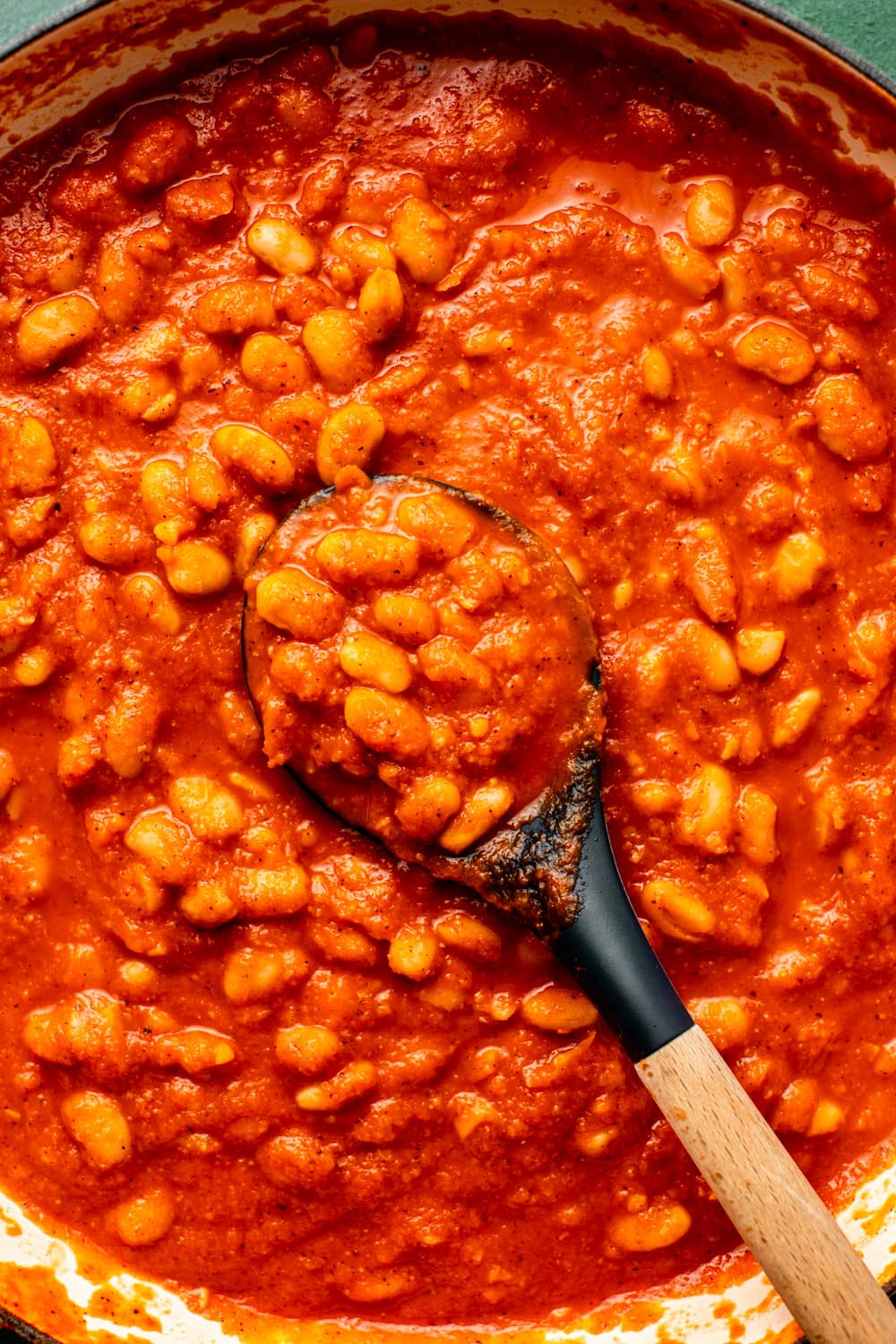 a zoomed in image of sweet and smoky beans