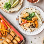 overhead shot of sheet pan fajitas