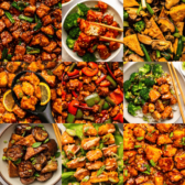 A collage of 9 different saucy tofu recipes
