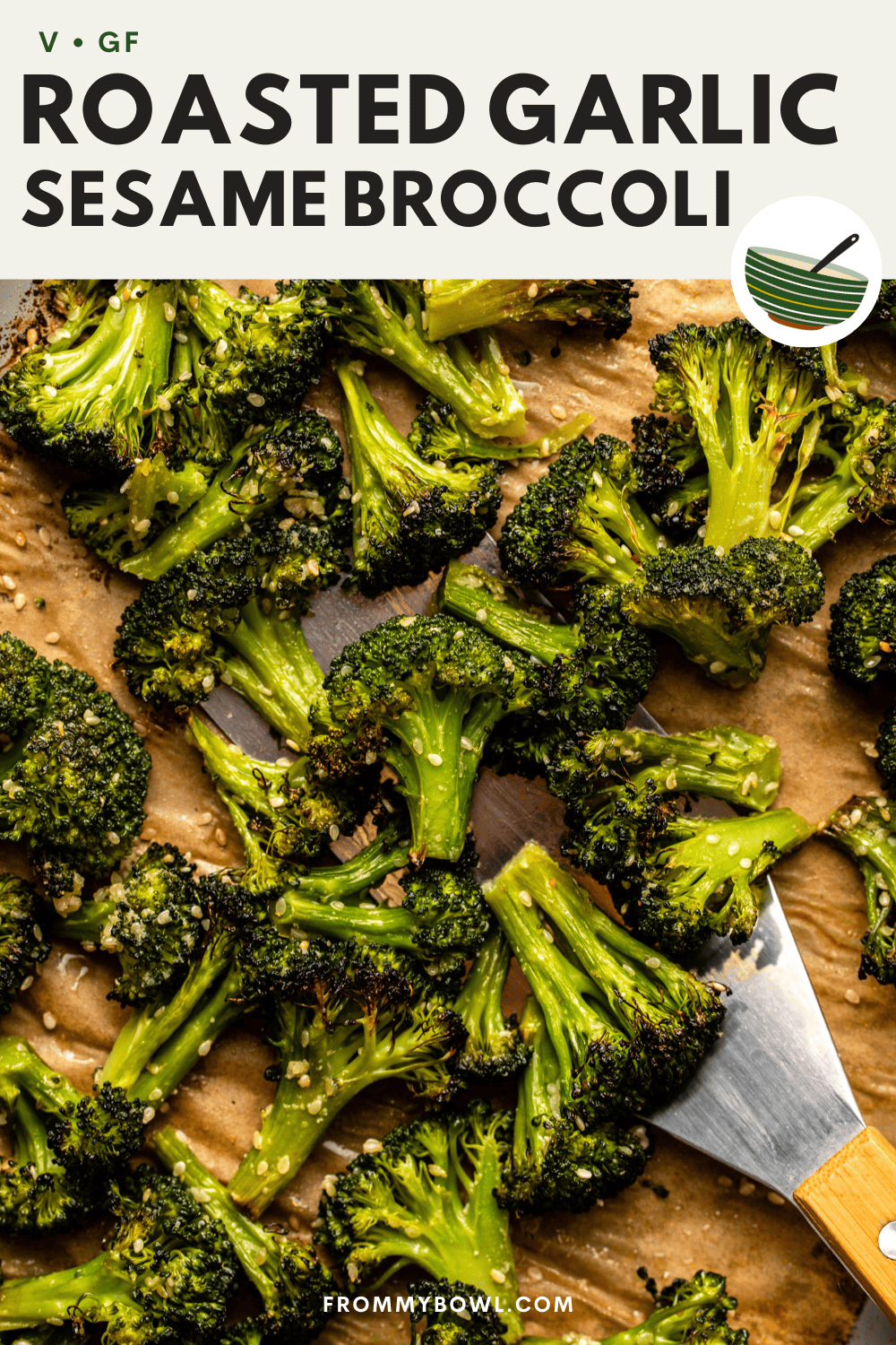 roasted garlic sesame broccoli on a baking tray